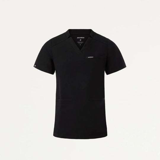 Jaanuu Scrubs Women's Helia Slim Notched V-Neck Scrub Top Black | scrub-supply.com