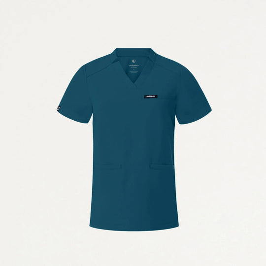 Jaanuu Scrubs Women's Helia Slim Notched V-Neck Scrub Top Caribbean Blue | scrub-supply.com