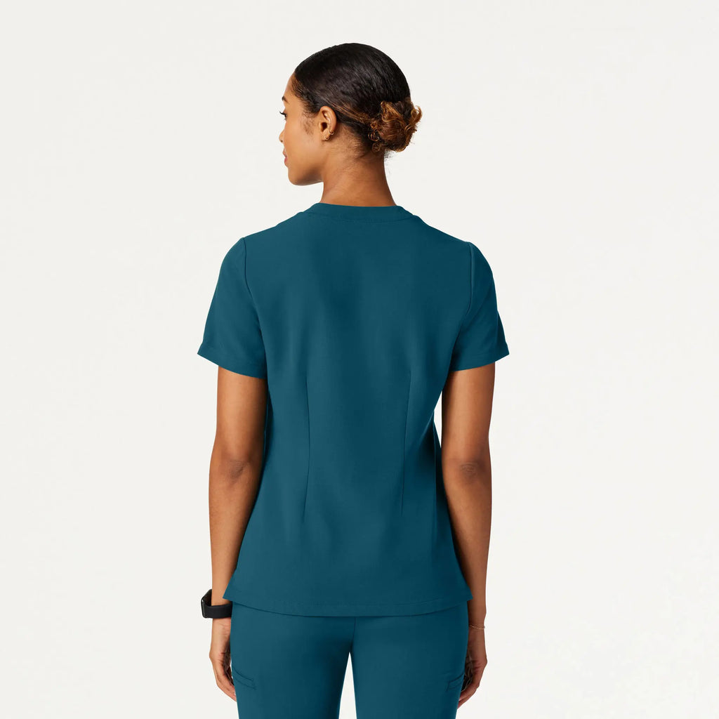 Jaanuu Scrubs Women's Helia Slim Notched V-Neck Scrub Top Caribbean Blue | scrub-supply.com
