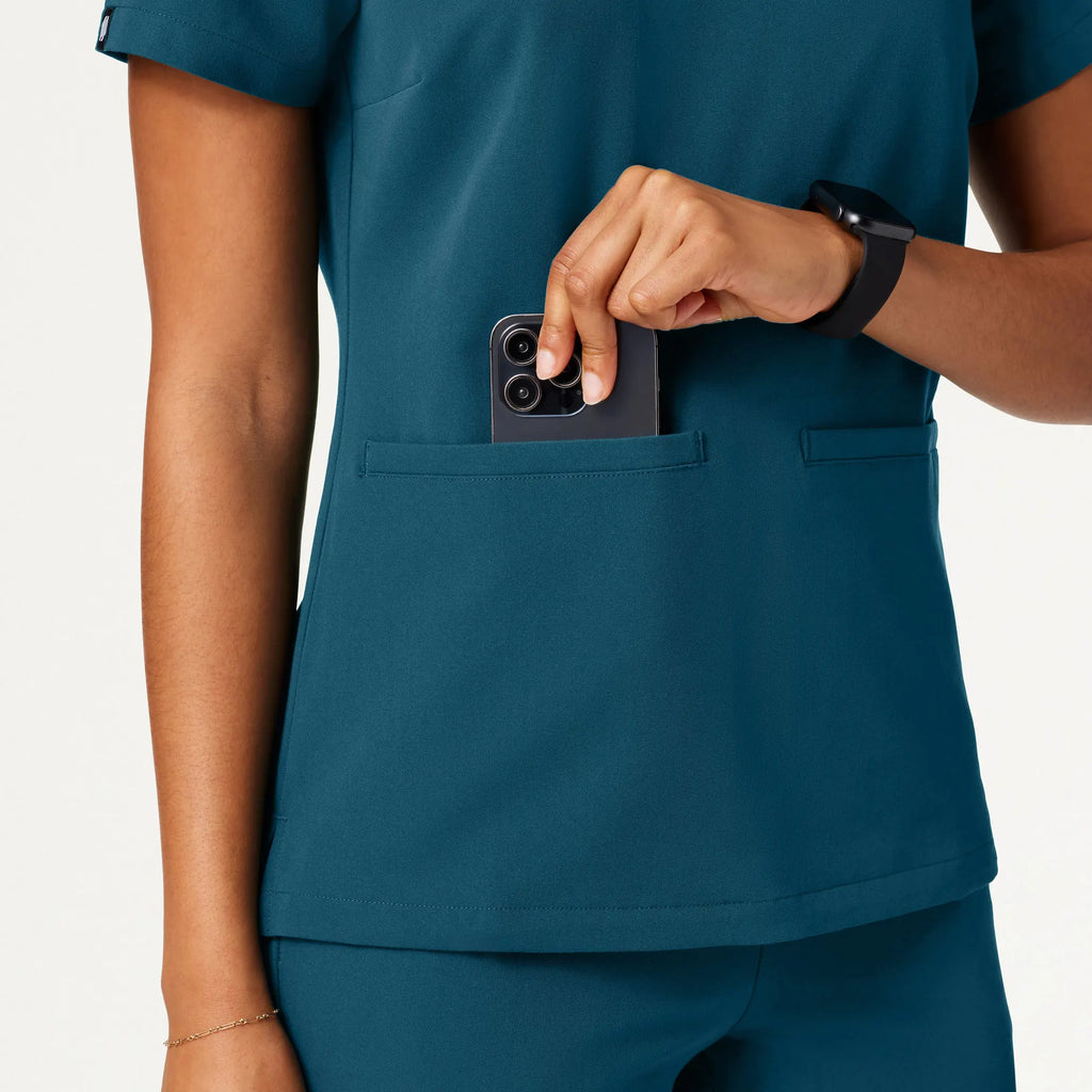 Jaanuu Scrubs Women's Helia Slim Notched V-Neck Scrub Top Caribbean Blue | scrub-supply.com