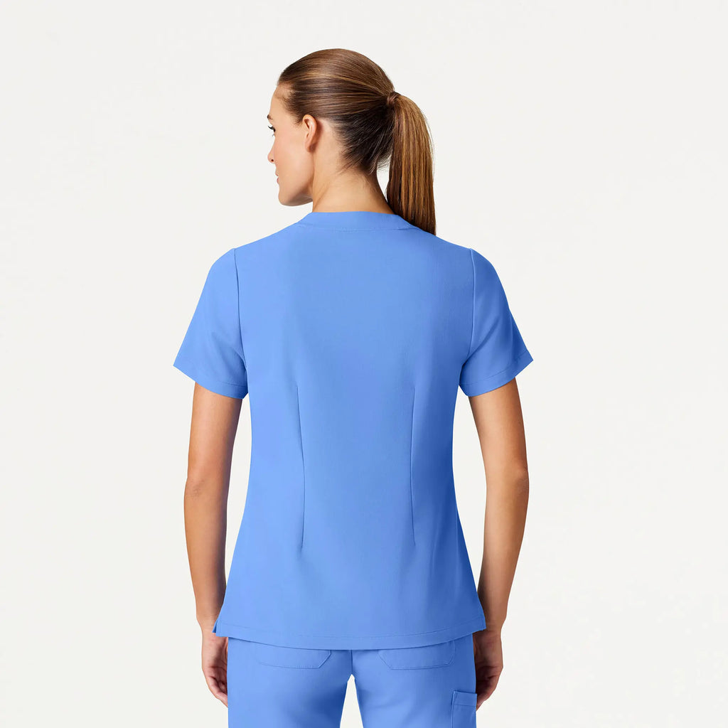 Jaanuu Scrubs Women's Helia Slim Notched V-Neck Scrub Top Ceil Blue | scrub-supply.com