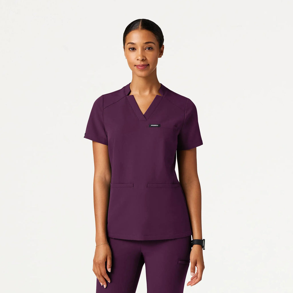 Jaanuu Scrubs Women's Helia Slim Notched V-Neck Scrub Top Dark Amethyst | scrub-supply.com