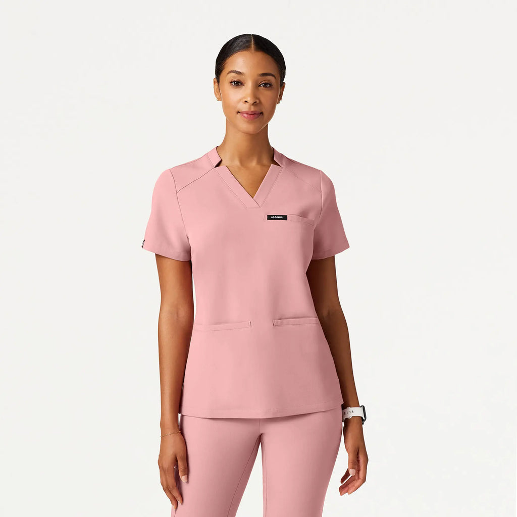 Jaanuu Scrubs Women's Helia Slim Notched V-Neck Scrub Top Mauve | scrub-supply.com