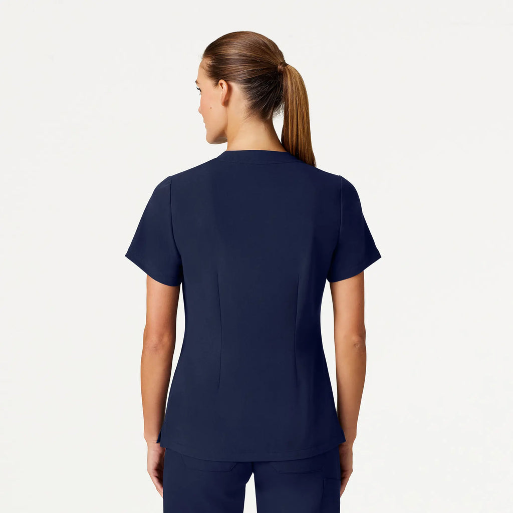 Jaanuu Scrubs Women's Helia Slim Notched V-Neck Scrub Top Midnight Navy | scrub-supply.com