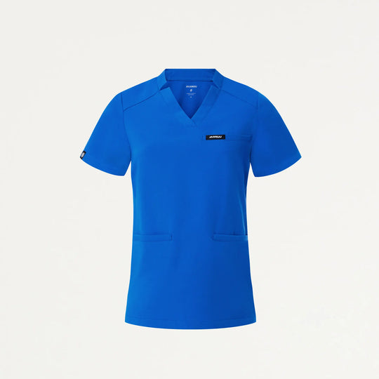 Jaanuu Scrubs Women's Helia Slim Notched V-Neck Scrub Top Royal Blue | scrub-supply.com