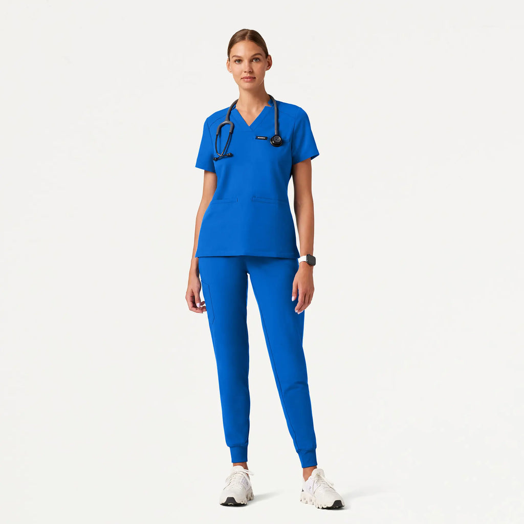 Jaanuu Scrubs Women's Helia Slim Notched V-Neck Scrub Top Royal Blue | scrub-supply.com