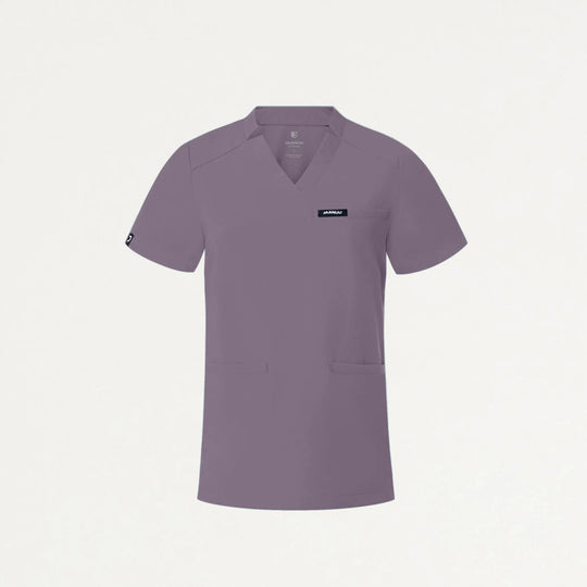 Jaanuu Scrubs Women's Helia Slim Notched V-Neck Scrub Top Titanium | scrub-supply.com