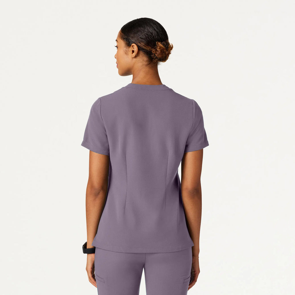 Jaanuu Scrubs Women's Helia Slim Notched V-Neck Scrub Top Titanium | scrub-supply.com