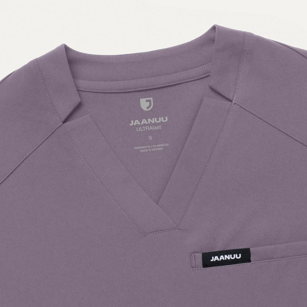 Jaanuu Scrubs Women's Helia Slim Notched V-Neck Scrub Top Titanium | scrub-supply.com