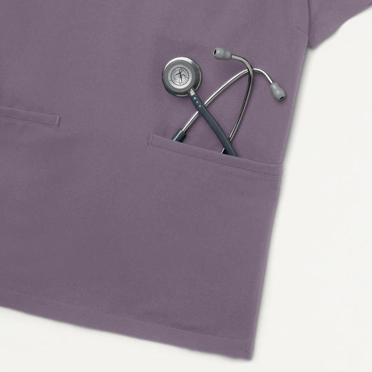 Jaanuu Scrubs Women's Helia Slim Notched V-Neck Scrub Top Titanium | scrub-supply.com