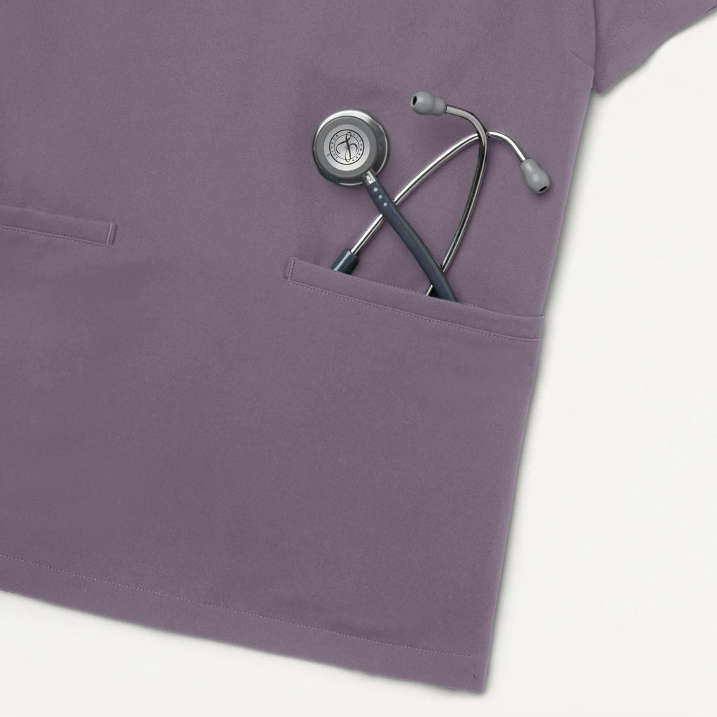 Jaanuu Scrubs Women's Helia Slim Notched V-Neck Scrub Top Titanium | scrub-supply.com