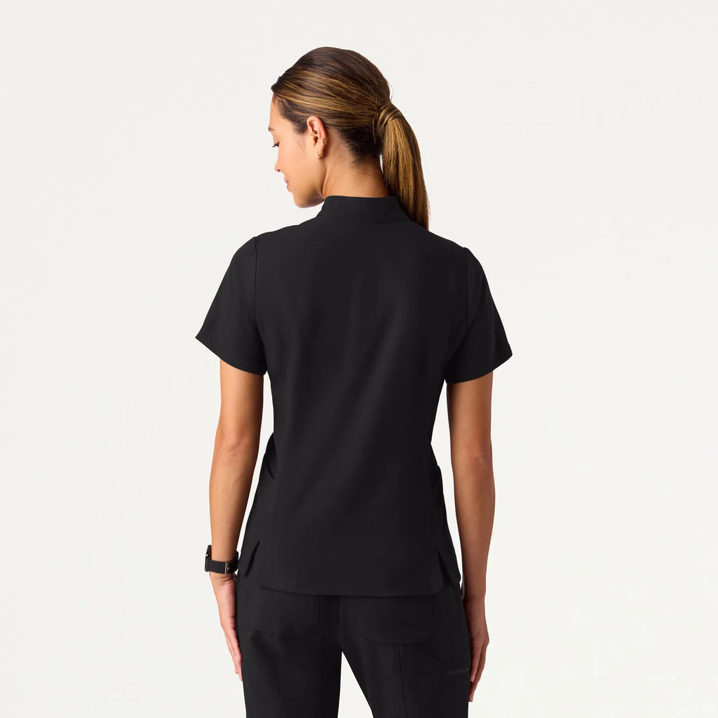 Jaanuu Scrubs Women's Aria Fit & Flare Mock-Neck Scrub Top Black | scrub-supply.com