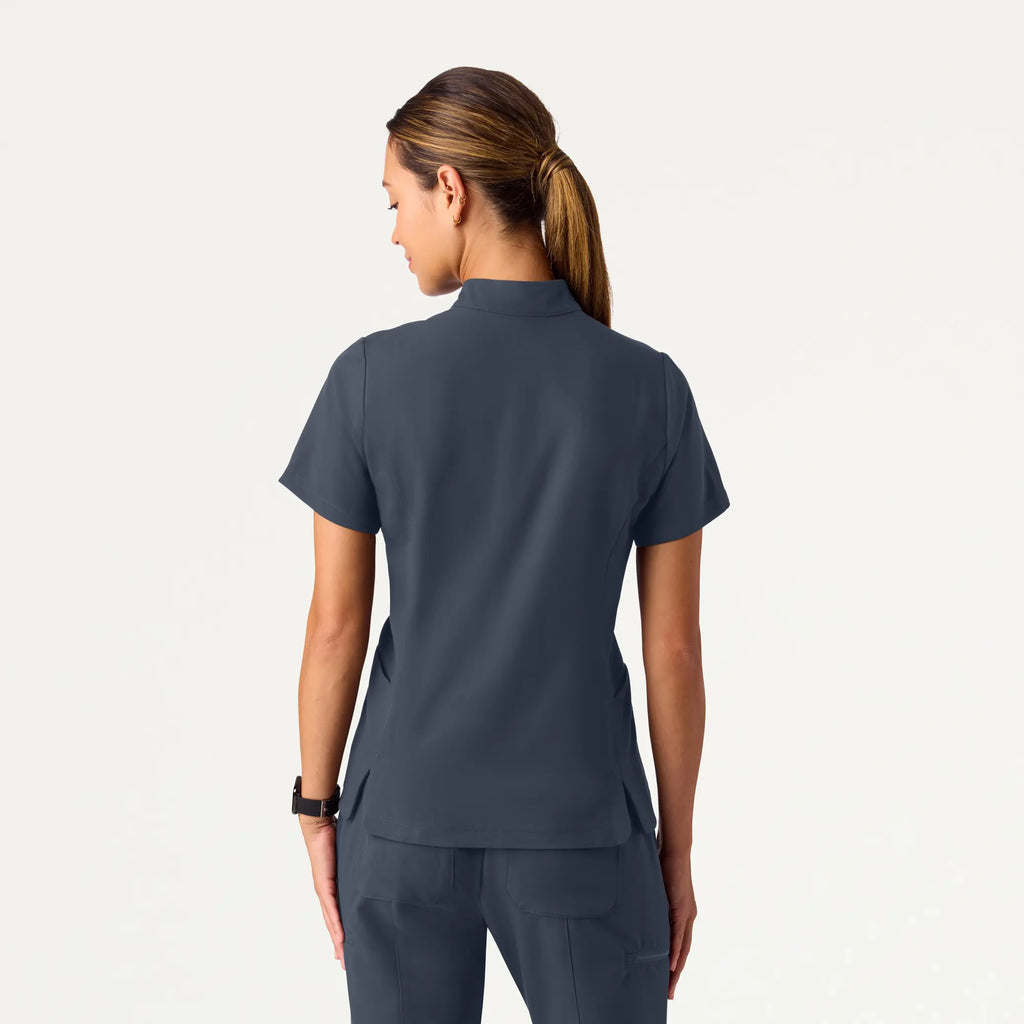 Jaanuu Scrubs Women's Aria Fit & Flare Mock-Neck Scrub Top Carbon Gray | scrub-supply.com