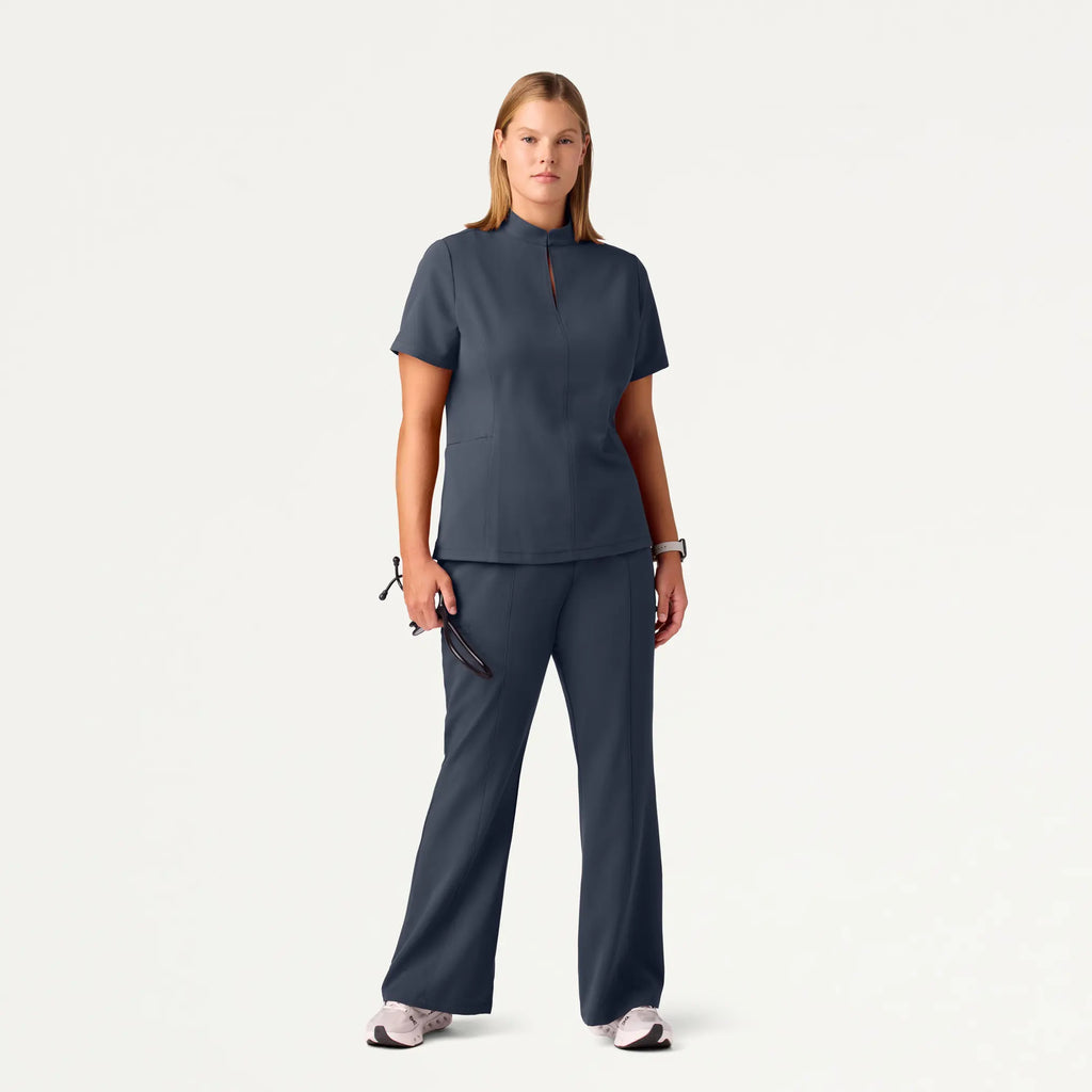 Jaanuu Scrubs Women's Aria Fit & Flare Mock-Neck Scrub Top Carbon Gray | scrub-supply.com