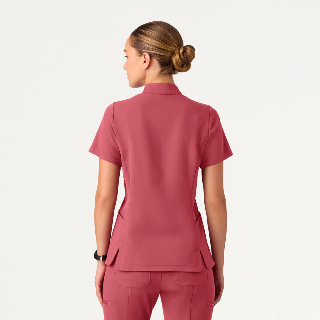 Jaanuu Scrubs Women's Aria Fit & Flare Mock-Neck Scrub Top Mulberry | scrub-supply.com