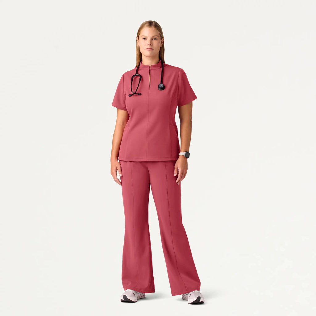 Jaanuu Scrubs Women's Aria Fit & Flare Mock-Neck Scrub Top Mulberry | scrub-supply.com