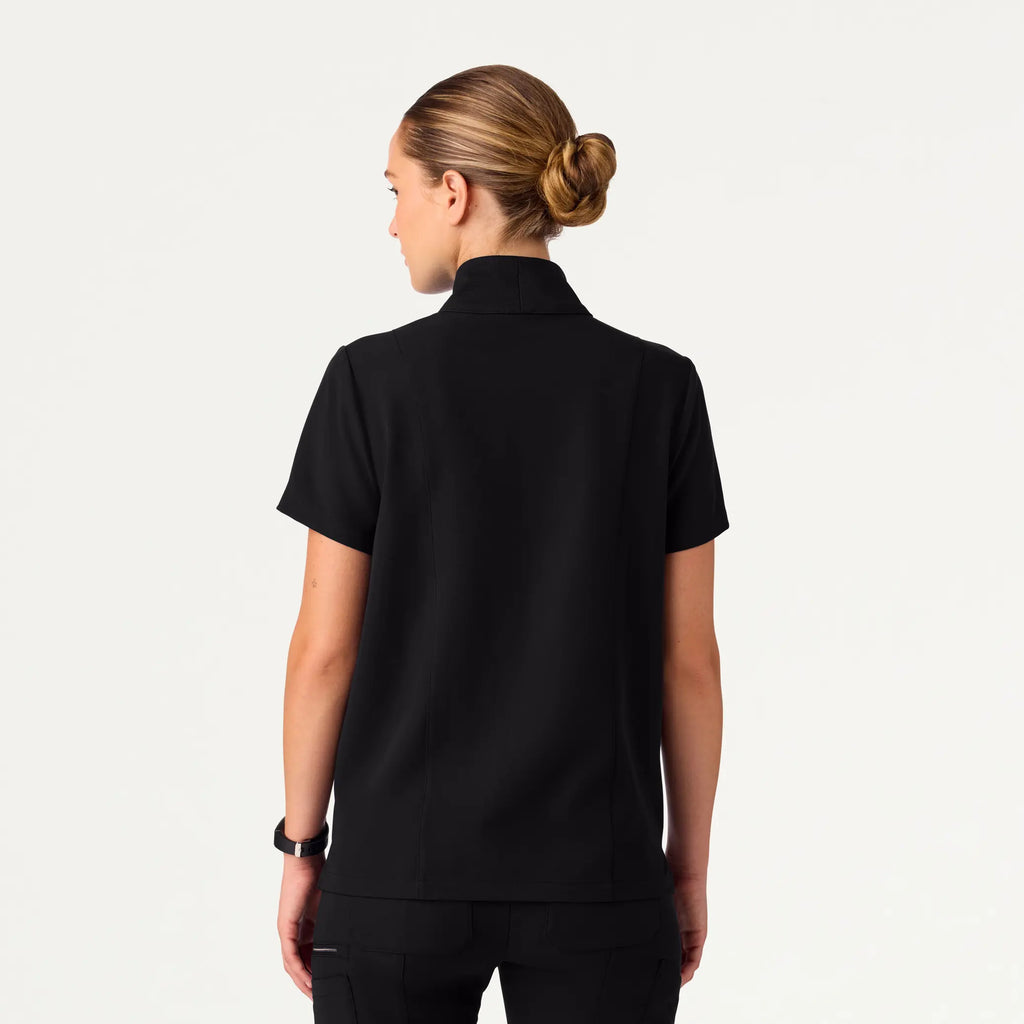 Jaanuu Scrubs Women's Nora Half-Zip Collared Scrub Top Black | scrub-supply.com