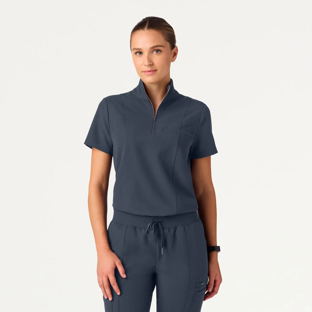 Jaanuu Scrubs Women's Nora Half-Zip Collared Scrub Top Carbon Gray | scrub-supply.com