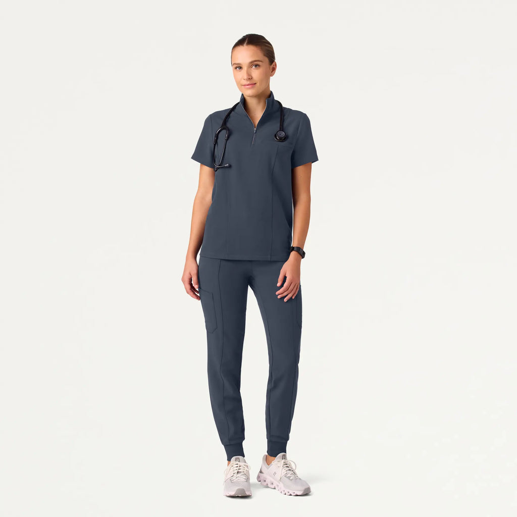 Jaanuu Scrubs Women's Nora Half-Zip Collared Scrub Top Carbon Gray | scrub-supply.com