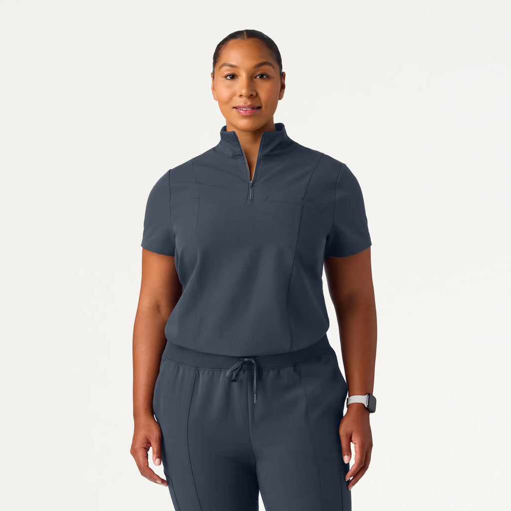 Jaanuu Scrubs Women's Nora Half-Zip Collared Scrub Top Carbon Gray | scrub-supply.com