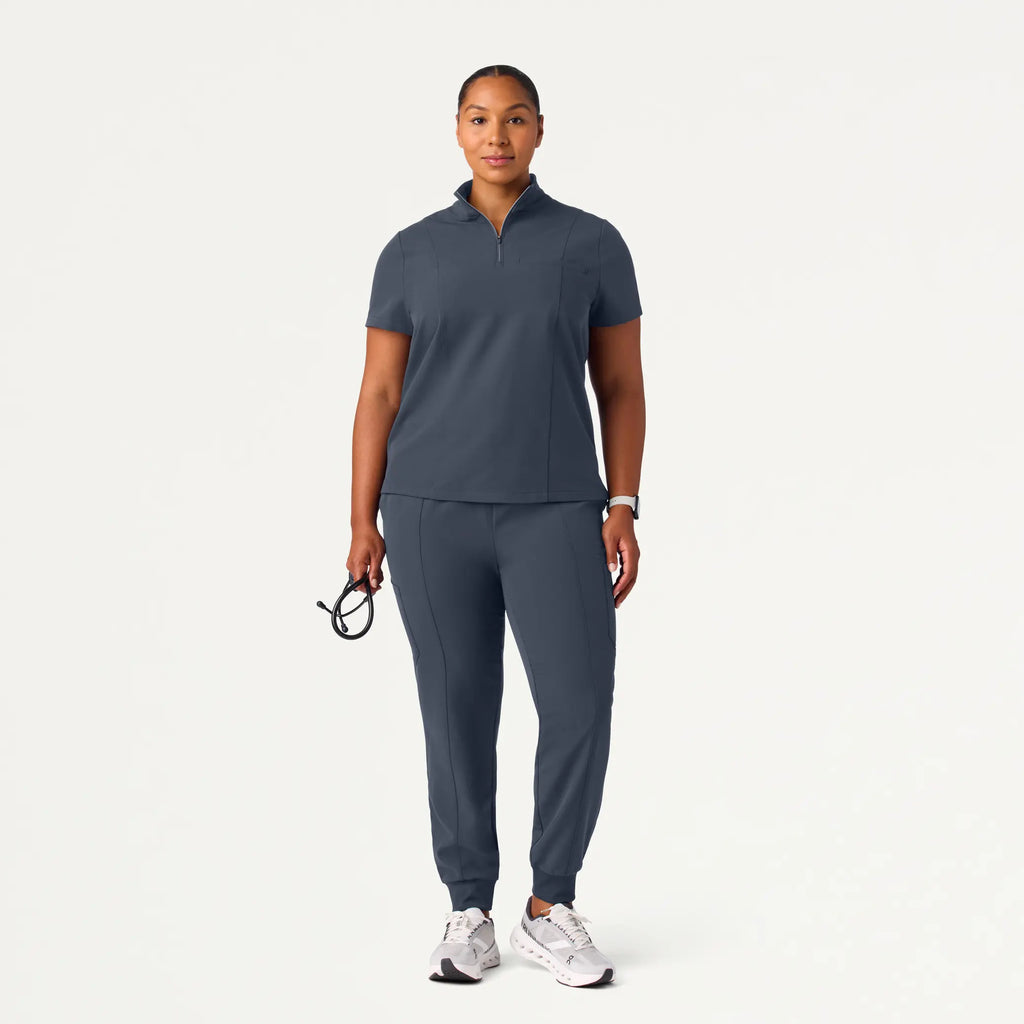 Jaanuu Scrubs Women's Nora Half-Zip Collared Scrub Top Carbon Gray | scrub-supply.com