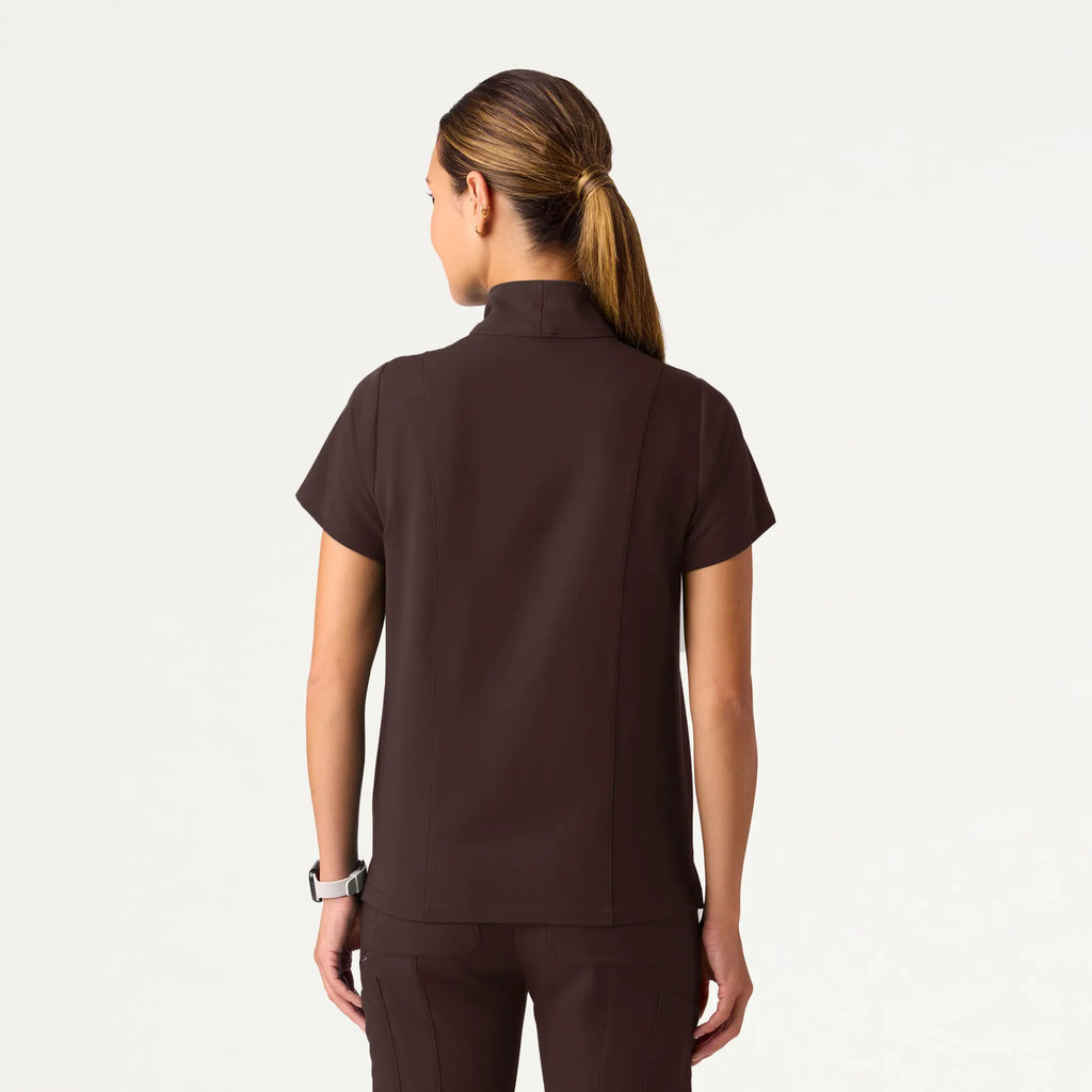 Jaanuu Scrubs Women's Nora Half-Zip Collared Scrub Top Dark Brown | scrub-supply.com