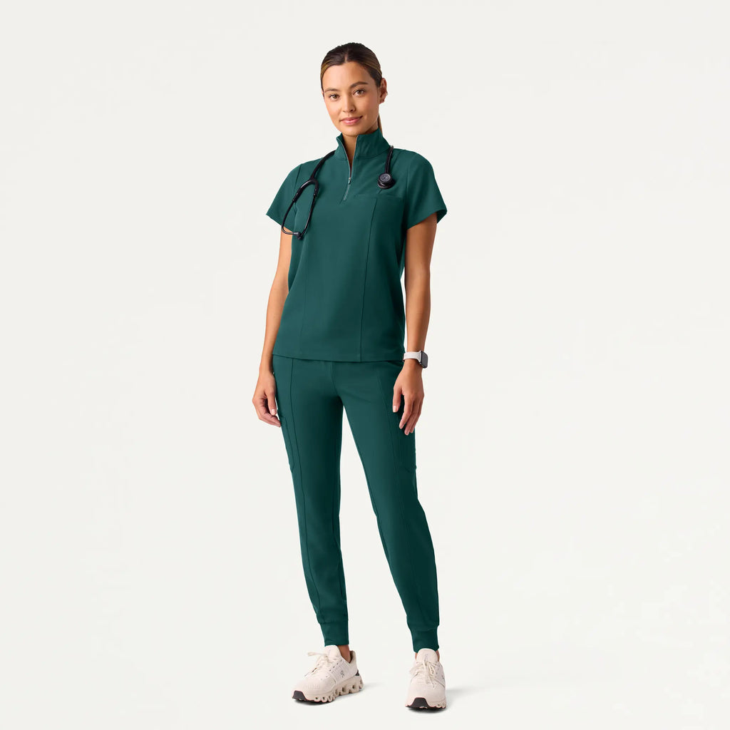 Jaanuu Scrubs Women's Nora Half-Zip Collared Scrub Top Midnight Green | scrub-supply.com