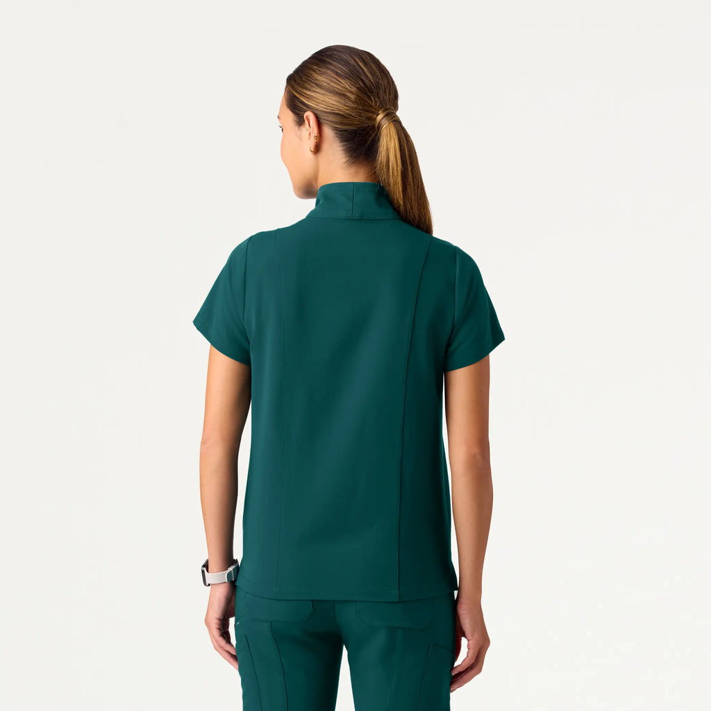 Jaanuu Scrubs Women's Nora Half-Zip Collared Scrub Top Midnight Green | scrub-supply.com