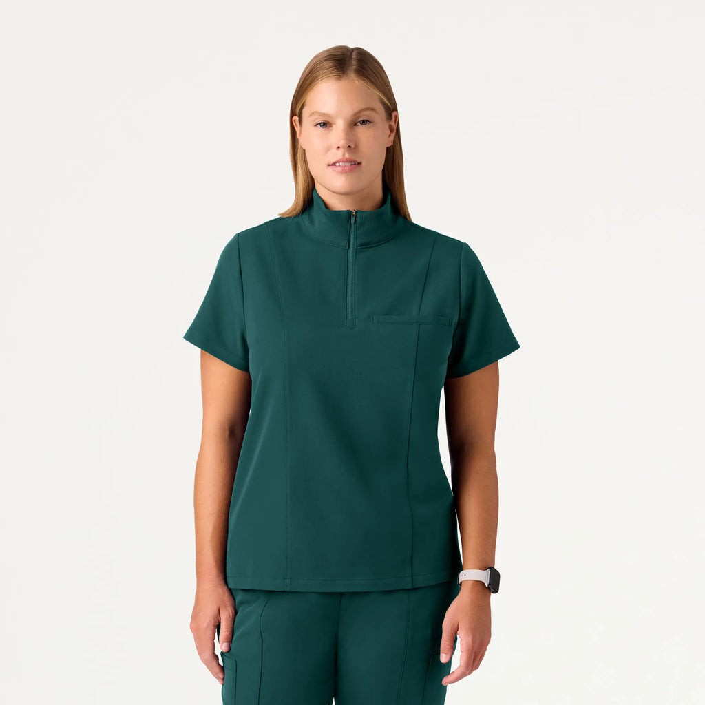 Jaanuu Scrubs Women's Nora Half-Zip Collared Scrub Top Midnight Green | scrub-supply.com