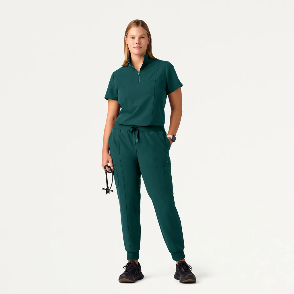 Jaanuu Scrubs Women's Nora Half-Zip Collared Scrub Top Midnight Green | scrub-supply.com