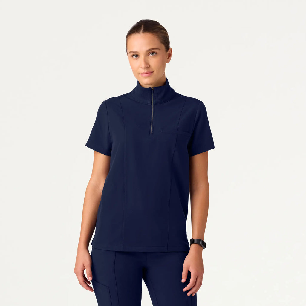 Jaanuu Scrubs Women's Nora Half-Zip Collared Scrub Top Midnight Navy | scrub-supply.com