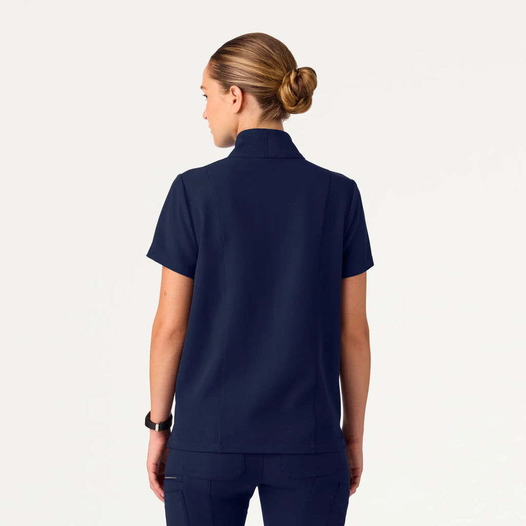 Jaanuu Scrubs Women's Nora Half-Zip Collared Scrub Top Midnight Navy | scrub-supply.com