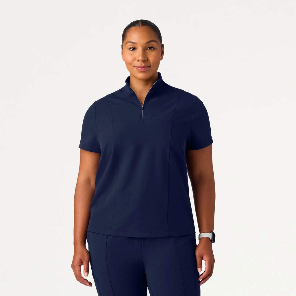 Jaanuu Scrubs Women's Nora Half-Zip Collared Scrub Top Midnight Navy | scrub-supply.com