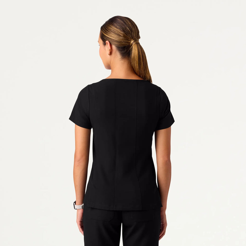 Jaanuu Scrubs Women's Emery Slim Square-Neck Scrub Top Black | scrub-supply.com