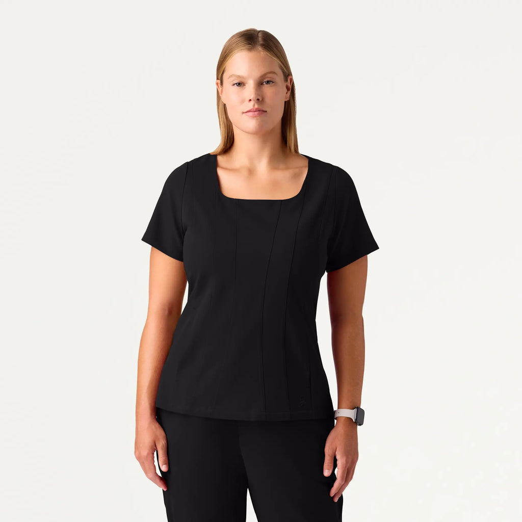 Jaanuu Scrubs Women's Emery Slim Square-Neck Scrub Top Black | scrub-supply.com