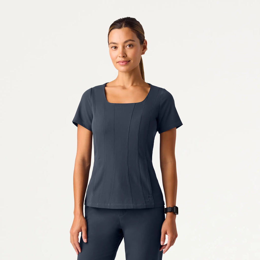 Jaanuu Scrubs Women's Emery Slim Square-Neck Scrub Top Carbon Gray | scrub-supply.com