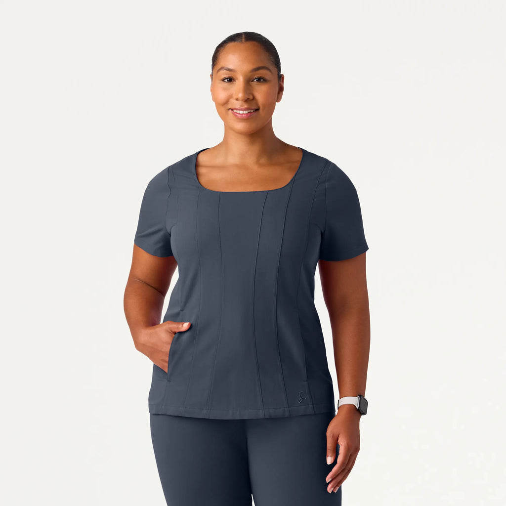 Jaanuu Scrubs Women's Emery Slim Square-Neck Scrub Top Carbon Gray | scrub-supply.com