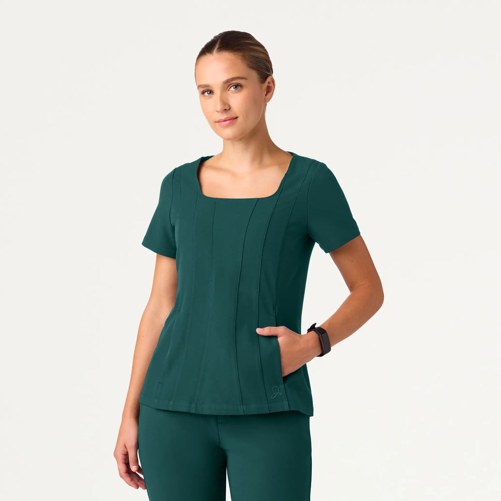 Jaanuu Scrubs Women's Emery Slim Square-Neck Scrub Top Midnight Green | scrub-supply.com