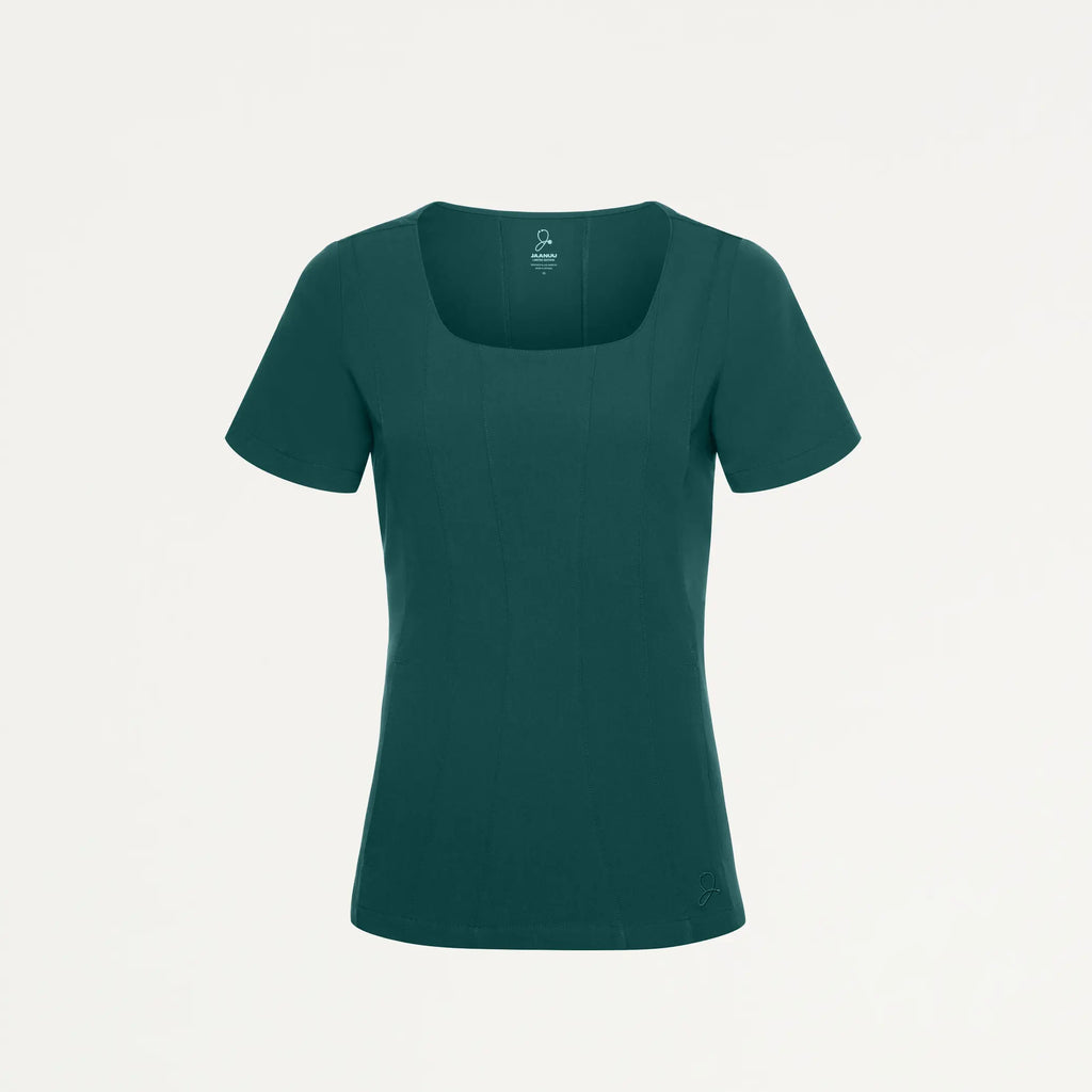 Jaanuu Scrubs Women's Emery Slim Square-Neck Scrub Top Midnight Green | scrub-supply.com