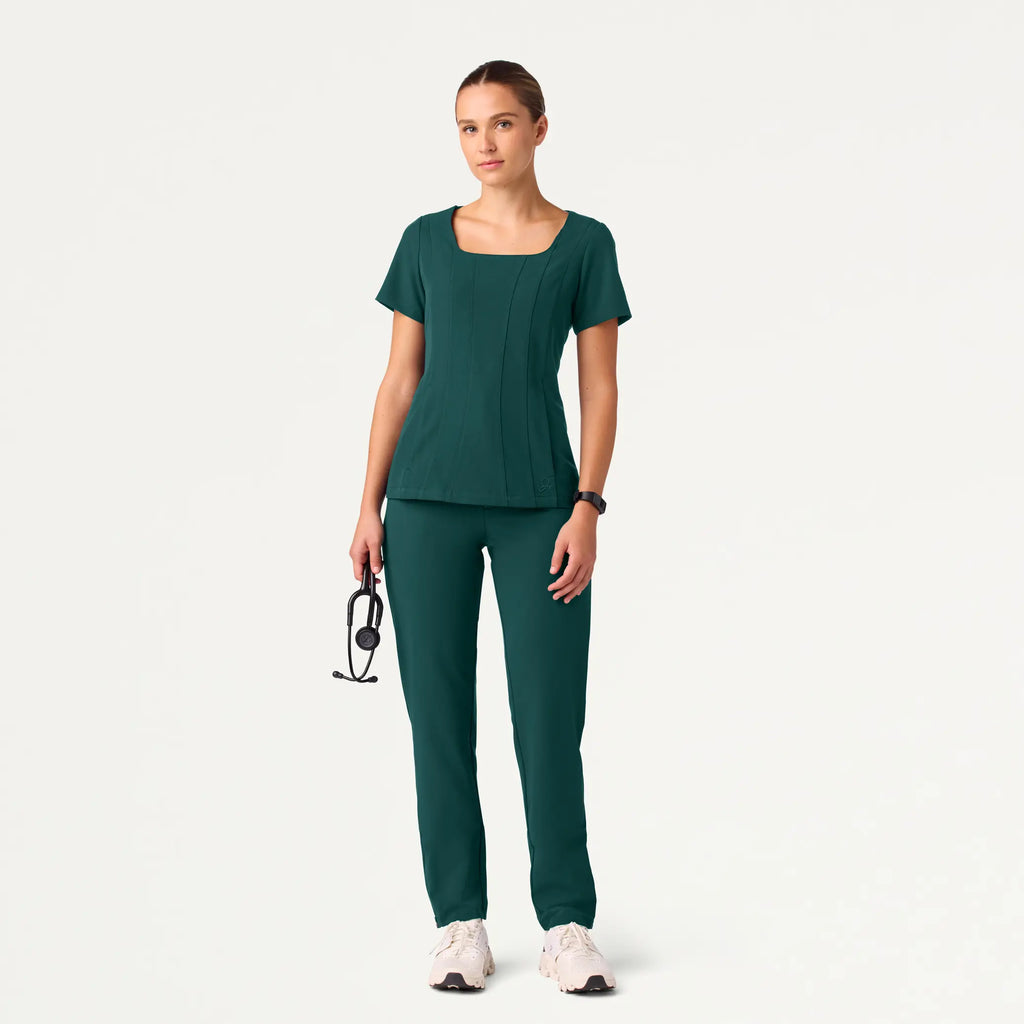 Jaanuu Scrubs Women's Emery Slim Square-Neck Scrub Top Midnight Green | scrub-supply.com