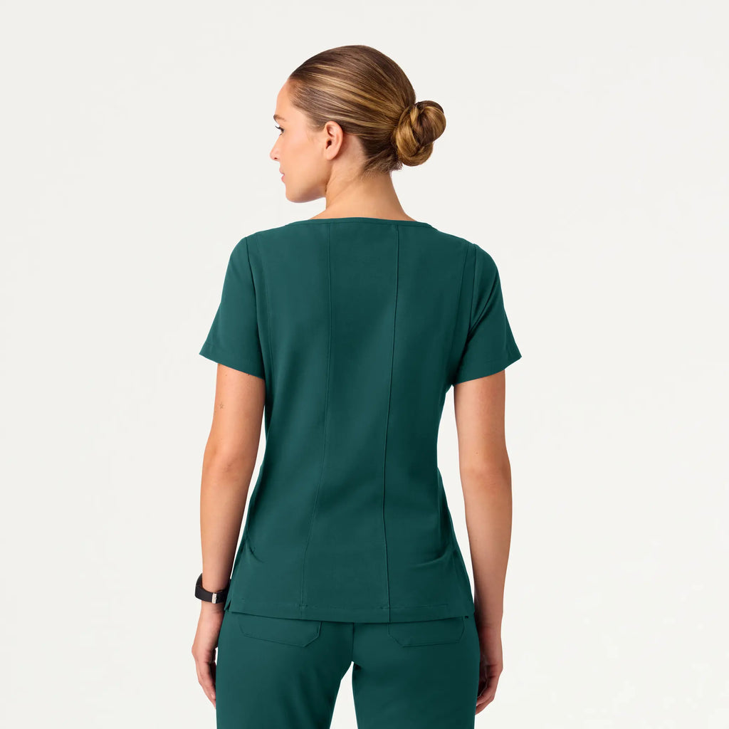 Jaanuu Scrubs Women's Emery Slim Square-Neck Scrub Top Midnight Green | scrub-supply.com