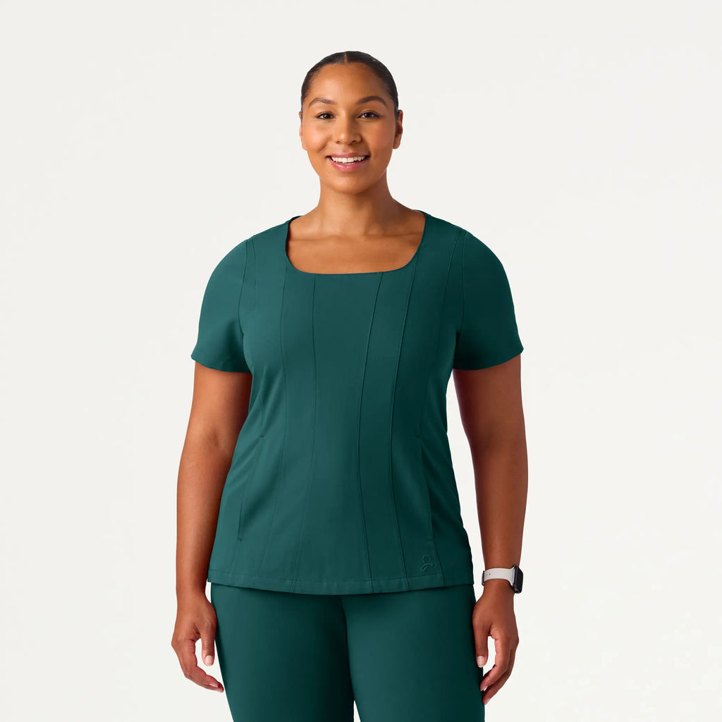 Jaanuu Scrubs Women's Emery Slim Square-Neck Scrub Top Midnight Green | scrub-supply.com