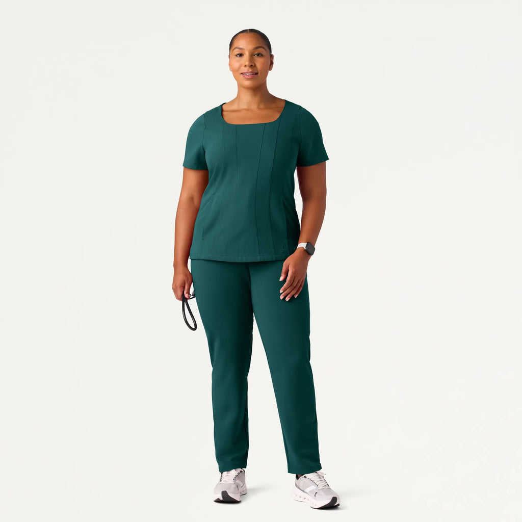 Jaanuu Scrubs Women's Emery Slim Square-Neck Scrub Top Midnight Green | scrub-supply.com