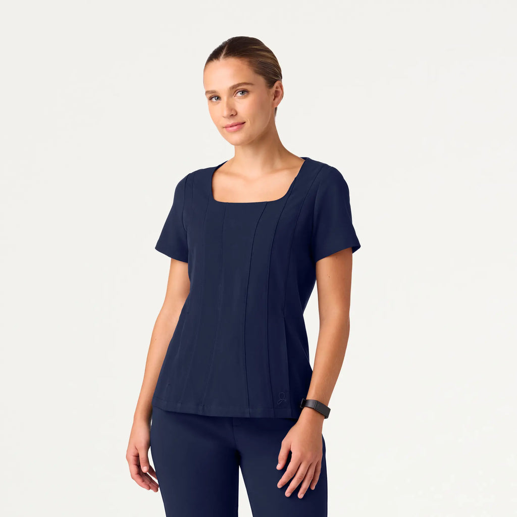 Jaanuu Scrubs Women's Emery Slim Square-Neck Scrub Top Midnight Navy | scrub-supply.com