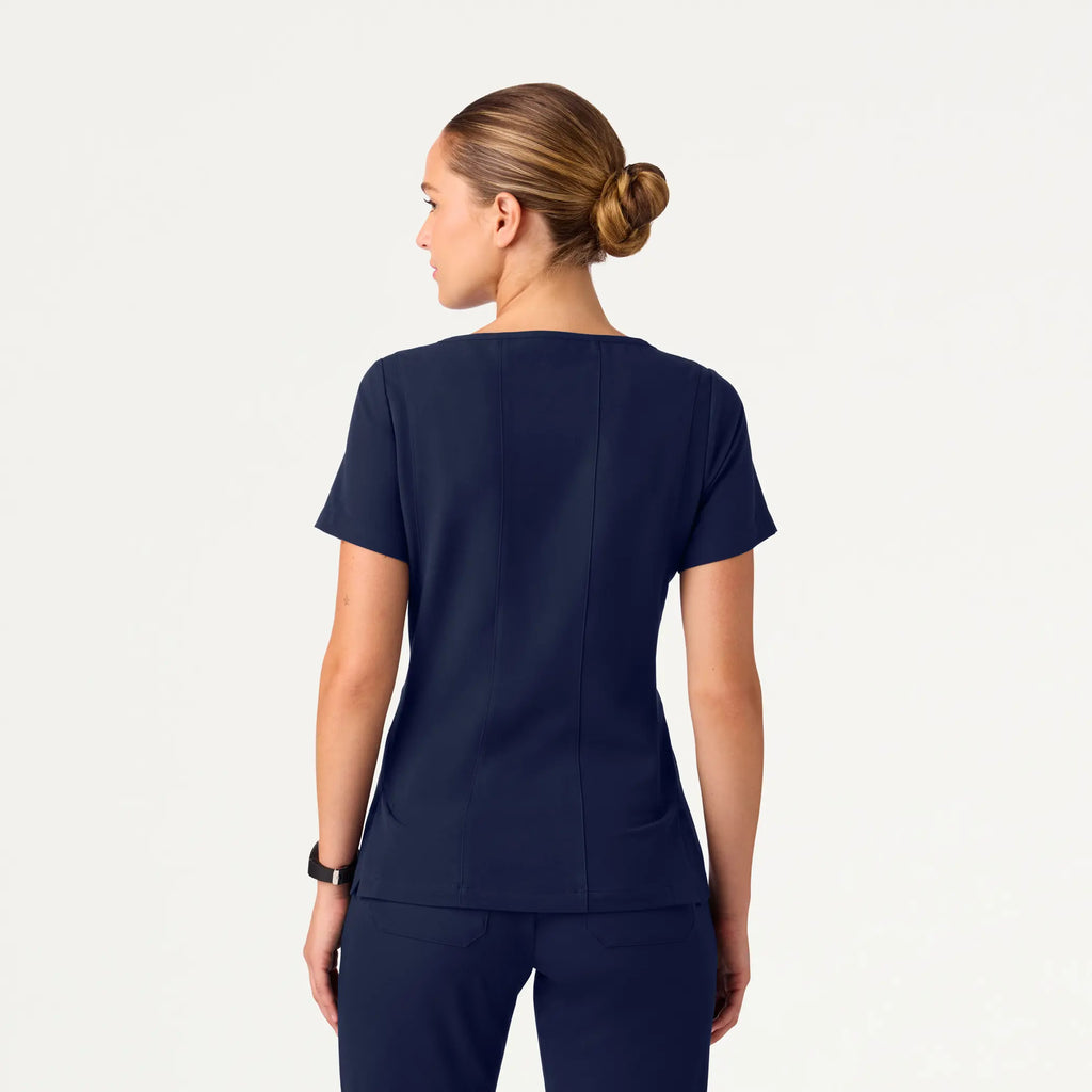 Jaanuu Scrubs Women's Emery Slim Square-Neck Scrub Top Midnight Navy | scrub-supply.com