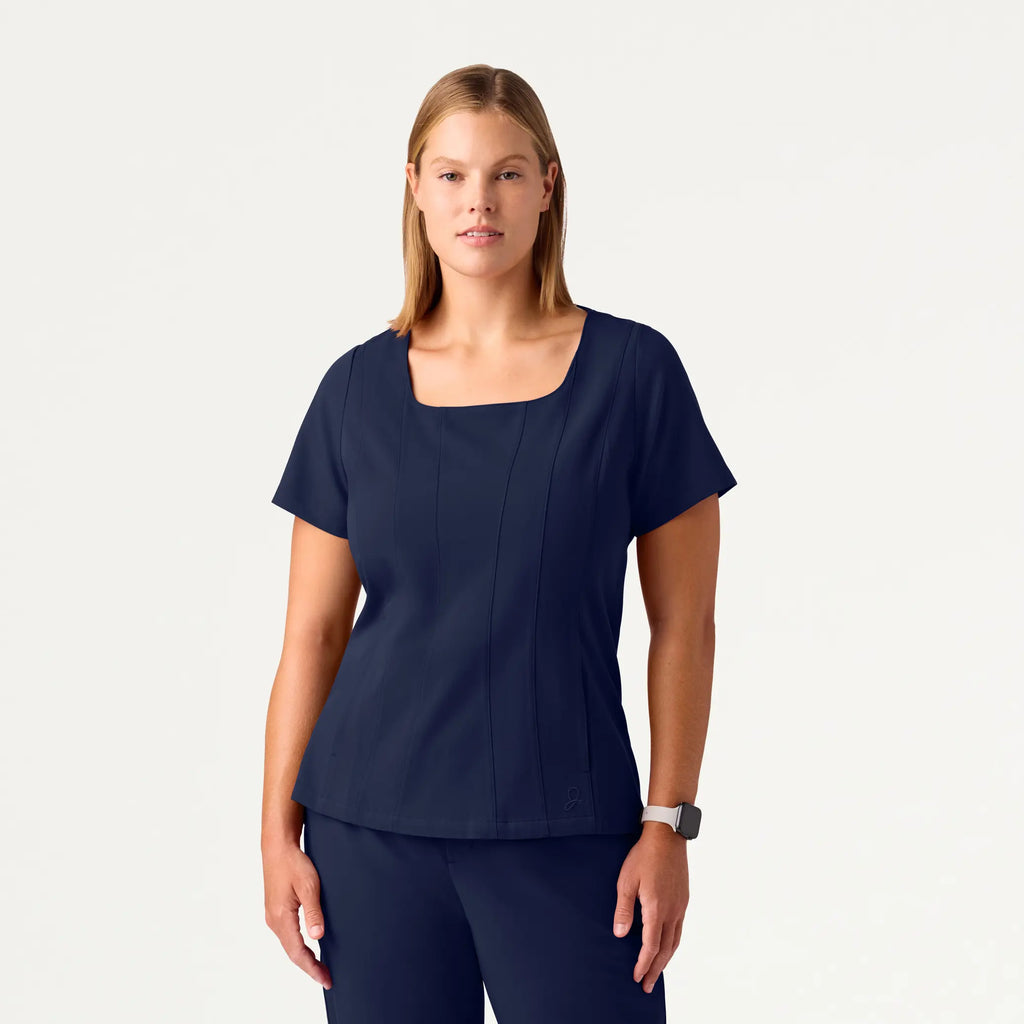 Jaanuu Scrubs Women's Emery Slim Square-Neck Scrub Top Midnight Navy | scrub-supply.com