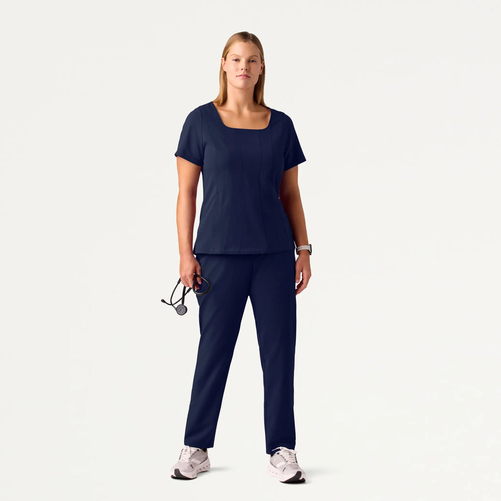 Jaanuu Scrubs Women's Emery Slim Square-Neck Scrub Top Midnight Navy | scrub-supply.com