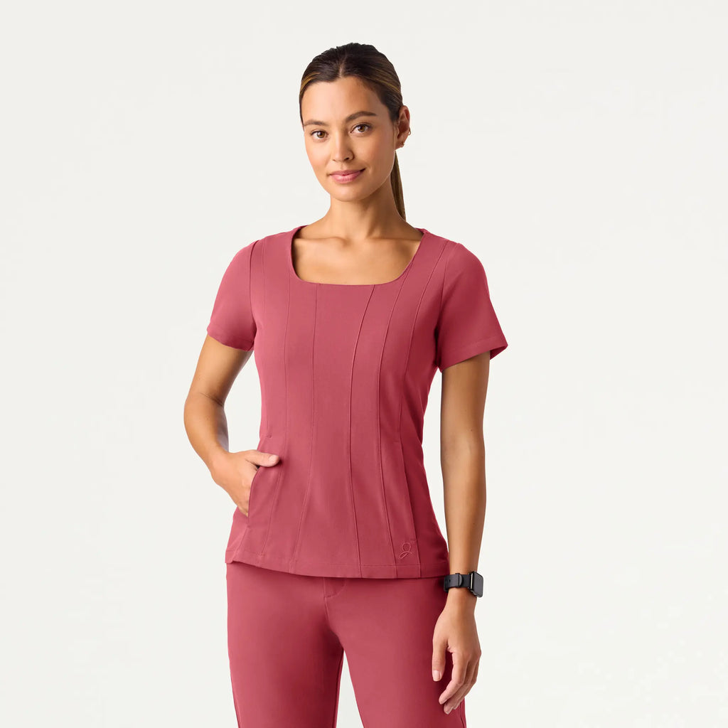 Jaanuu Scrubs Women's Emery Slim Square-Neck Scrub Top Mulberry | scrub-supply.com