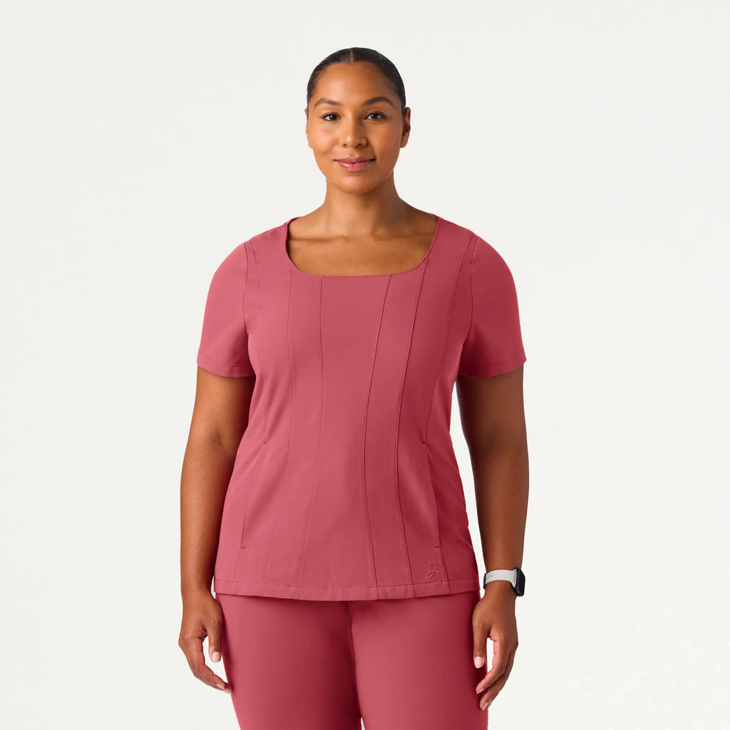 Jaanuu Scrubs Women's Emery Slim Square-Neck Scrub Top Mulberry | scrub-supply.com