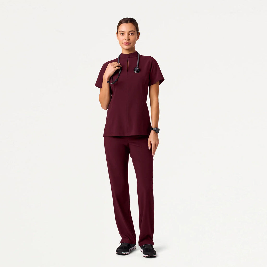 Jaanuu Scrubs Women's Aria Fit & Flare ULTRAlite™ Scrub Top Burgundy | scrub-supply.com